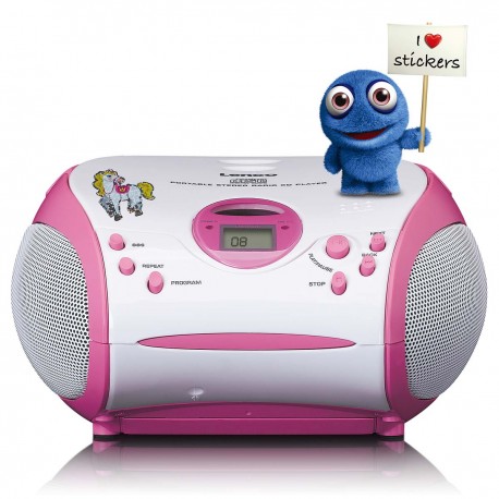 Boombox avec lecteur CD, radio FM et autocollants Rose - 1