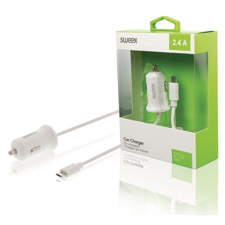 Chargeur de voiture 2.4 A Micro USB Blanc - 1